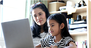 Mom and daughter learning online