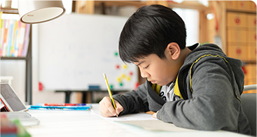 Boy learning at home