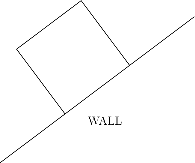 [asy] unitsize(12); draw((0,0)--(16,12)); draw((10.66666,8)--(6.66666,13.33333)--(1.33333,9.33333)--(5.33333,4)); label("WALL",(7,4),SE); [/asy]
