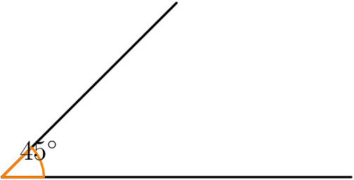 [asy] pair A = (1,1); pair O = (0,0); pair B = (2,0); draw(O--A); draw(O--B); import olympiad; draw(anglemark(B, O, A), p=orange); label("$45^\circ$", anglemark(B, O, A), NE); [/asy]