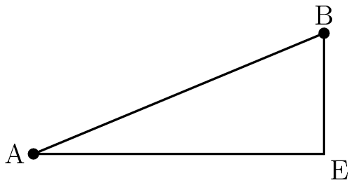 [asy] draw((-12,0)--(0,5)); draw((0,0)--(-12,0)); draw((0,0)--(0,5)); dot((-12,0)); dot((0,5)); label("A",(-12,0),W); label("B",(0,5),N); label("E",(0,0),SE); [/asy]