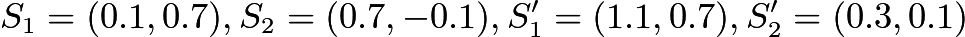 $S_1 = (0.1, 0.7), S_2 = (0.7, -0.1), S'_1 = (1.1, 0.7), S'_2 = (0.3, 0.1)$