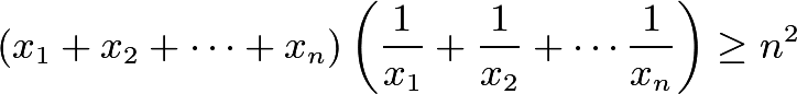 \[(x_1+x_2+\cdots+x_n)\left(\frac{1}{x_1}+\frac{1}{x_2}+\cdots \frac{1}{x_n}\right) \geq n^2\]