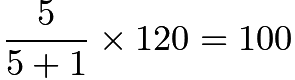 $\frac{5}{5+1}\times120=100$