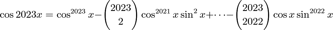 \[\cos 2023 x = \cos^{2023} x - \binom{2023}{2} \cos^{2021} x \sin^{2} x + \dots - \binom{2023}{2022} \cos x \sin^{2022} x\]