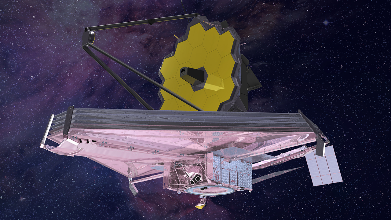 Webb rendered in a simulated model showing its basic components. Credit: NASA/JWST