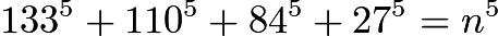 $133^5+110^5+84^5+27^5=n^5$