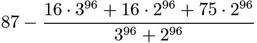 $87 - \frac{16 \cdot 3^{96} + 16 \cdot 2^{96} + 75 \cdot 2^{96}}{3^{96}+2^{96}}$