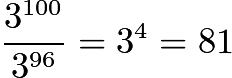 $\frac{3^{100}}{3^{96}} = 3^4 = 81$