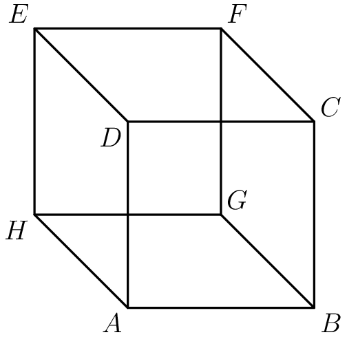 [asy] pair A=(0,0), B=(2,0), C=(2,2), D=(0,2), E=(-1,3), F=(1,3), G=(1,1), H=(-1,1), I=(1,0), J=(2,1), K=(1,2), L=(0,1), M=(-0.5,0.5), N=(-1,2), O=(-0.5,2.5), P=(0,3), Q=(1.5,2.5), R=(1,2), S=(1.5,0.5), T=(0,1); draw(A--B--C--D--E--F); draw(H--A); draw(A--D); draw(H--E); draw(F--C); draw(H--G--F); draw(G--B); label("\(A\)",A,SW); label("\(B\)",B,SE); label("\(C\)",C,NE); label("\(D\)",D,SW); label("\(E\)",E,NW); label("\(F\)",F,NE); label("\(G\)",G,NE); label("\(H\)",H,SW); [/asy]