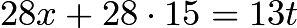 $28x+28\cdot 15=13t$