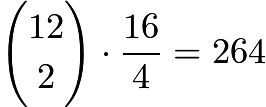 $\dbinom{12}{2} \cdot \frac{16}{4} = 264$