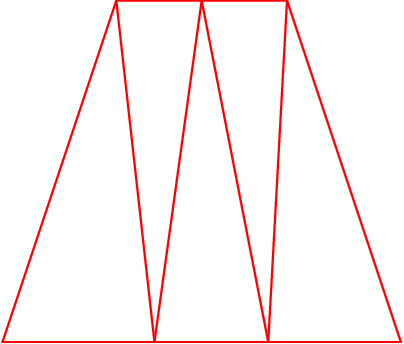 [asy] size(120); draw((0,0)--(2,6),red); draw((2,6)--(5,6),red); draw((5,6)--(7,0),red); draw((0,0)--(7,0),red); draw((2,6)--(2.67,0),red); draw((2.67,0)--(3.5,6),red); draw((3.5,6)--(4.67,0),red); draw((4.67,0)--(5,6),red); [/asy]