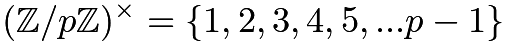 $(\mathbb{Z} / p\mathbb{Z})^{\times}=\{1,2,3,4,5,...p-1\}$