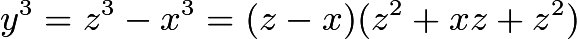 $y^3=z^3-x^3=(z-x)(z^2+xz+z^2)$