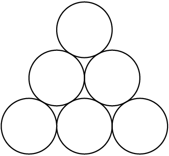 [asy] size(100); pair A, B, C, D, E, F; A = (0,0); B = (1,0); C = (2,0); D = rotate(60, A)*B; E = B + D; F = rotate(60, A)*C; draw(Circle(A, 0.5)); draw(Circle(B, 0.5)); draw(Circle(C, 0.5)); draw(Circle(D, 0.5)); draw(Circle(E, 0.5)); draw(Circle(F, 0.5)); [/asy]