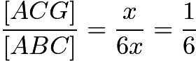 $\frac{[ACG]}{[ABC]} = \frac{x}{6x} = \frac{1}{6}$